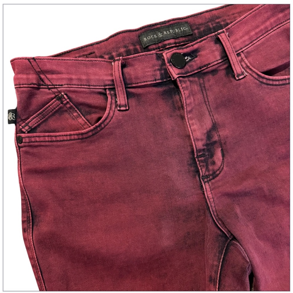 Rock & Republic Womens Size 10 Jeans Berlin Red Black Wash Skinny Grunge Denim